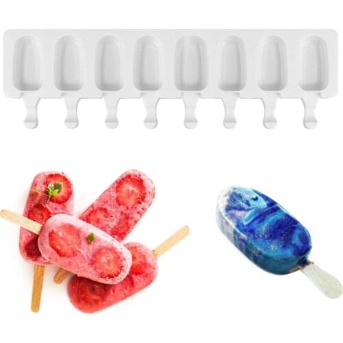 NEW 8 Grids Ice Cream Mold Silicone Maker With Popsicle Candy Bar Form BPA Free Ice Pop Lolly Tray Moulds Ice Cube Moulds