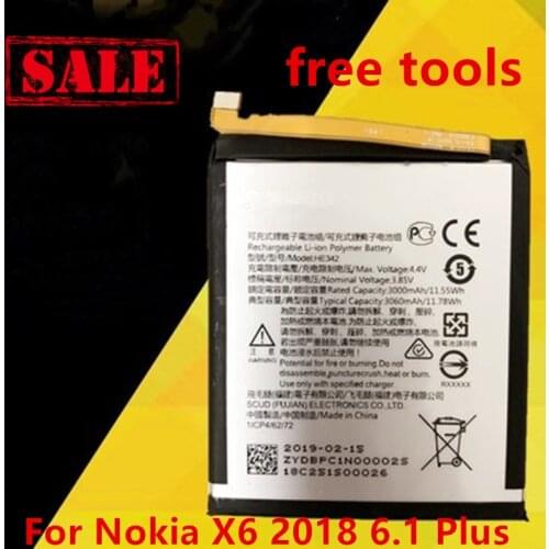 Original HE342 3060mAh Battery For Nokia X6 2018 6.1 Plus TA-1099 HE 342 Batteries Bateria + Free Tools