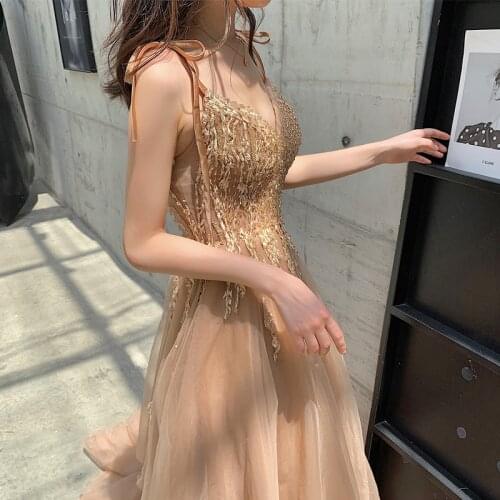 New Khaki long lady girl women princess bridesmaid banquet party prom performance dance ball training dress gown free ship