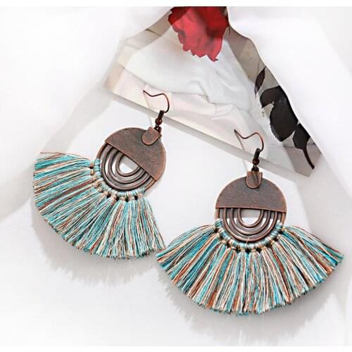 Retro Bohemian Style Fashion Cotton Silk Tassel Long Earrings Water Drop Round Alloy Pendant 2020 Jewelry Women Accessories
