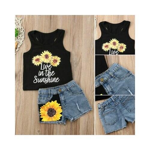 Sunflower Toddler Baby Girl set Clothes sleeveless letter Vest Tank Top+Short Pants Summer Outfits set clothes