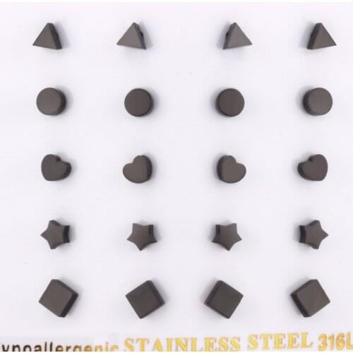 LUXUKISSKIDS Fashion Jewelry Star Heart Stainless Steel Stud Earrings For Women Gold Black Kids Earings Men 10Pairs/Lot Brincos