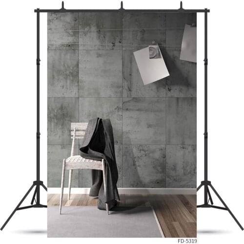 Gray Wall Wooden Chair Blanket Photo Backdrop Custom Background for Children Baby Portrait Pets Toy Photocall Photography Props