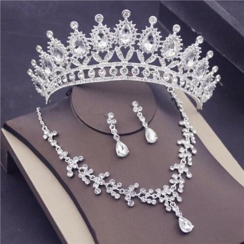 Wedding Jewelry Sets for Women Bridal Wedding Tiaras and Crowns Necklaces Earrings Set Gorgeous Crystal Bride Necklace Sets
