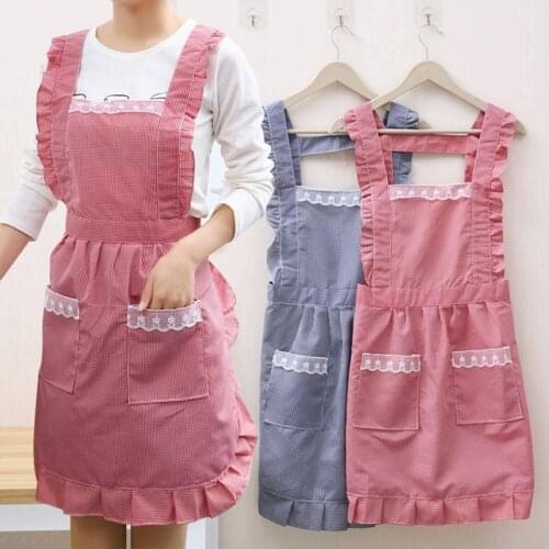 Cloth apron cute Japanese lace Korean version of the literary strap overalls home kitchen cotton waterproof and oil-proof