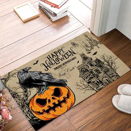Happy Halloween Pumpkin Crow Scary Castle Door Mats Kitchen Floor Bath Entrance Rug Mat Rubber Non Slip