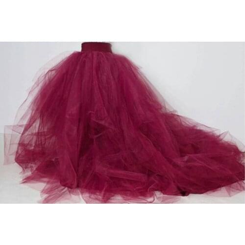 Wine Red Puffy Tulle Skirts For Women Photoshoots 2017 Chustom Made Zipper Style Female Tutu Skirt With Train Bridal Skirt