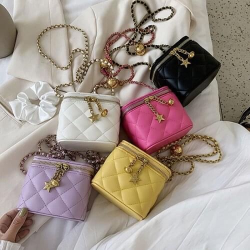 Candy Color Plaid Shoulder Bags for Women 2021 Casual Mini Square Box Messenger Bag Chain Fashion Crossbody HandBags Purse