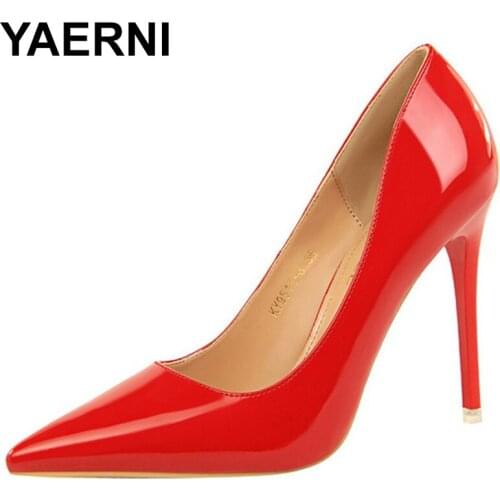 YAERN Big Size Woman Fetish10.5cm High Heels Wedding Bridal Scarpins Shoes Stripper Yellow Office Stiletto Party Red Dress Pumps