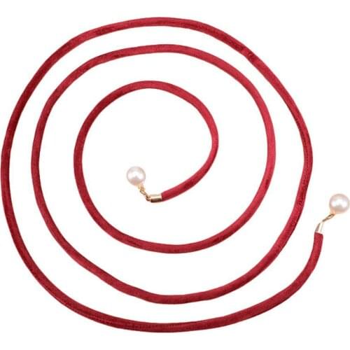 Women Belt Fashion Simple Solid Color Self Tie Slim Belt Faux Pearl Waist Strap Waistband