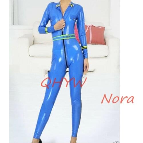Handmade Fetish Latex Catsuit Rubber Bodysuit Light Blue Cool Fashion Set, Size XS-XX (no Belt)