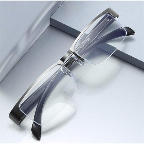 +1.0 1.5 2.0 2.5 ~+4.0 Ultralight Half Frame Reading Glasses Men Anti Blue Light Metal Presbyopia Computer Reader with Diopter