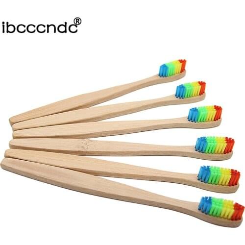 1 PC Colorful Head Bamboo Toothbrush Wholesale Environment Wooden Rainbow Bamboo Toothbrush Oral Clean Care Soft Bristle