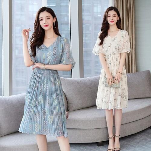 2021 Korean Vintage Floral Chiffon Boho Dresses Summer Plus Size Beach Sexy Midi Sundress Women Bodycon Elegant Party Vestidos