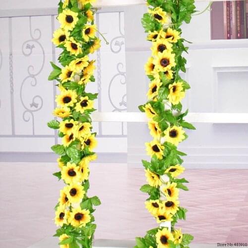 240cm Fake Silk Sunflower Ivy Vine Artificial Flowers With Green Leaves Hanging Garland Garden Fences Home Wedding Decoration