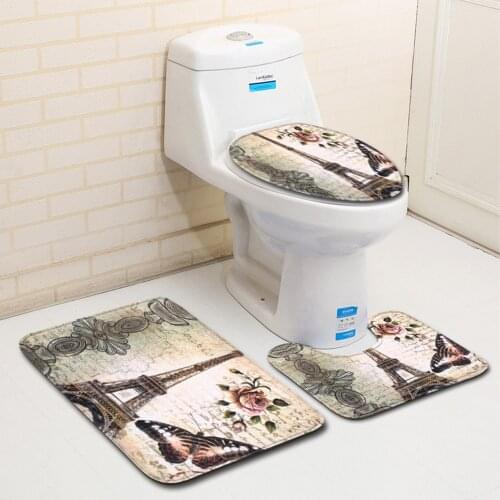 Decoration Home Toilet Seat Cover Water Absorption 3Pcs Set Carpet Bathroom Anti-Slip Floor Mat Modern 3D Pattern Printing Rug