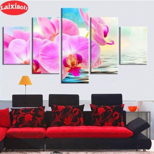 5 pcs diamond painting beautiful orchid daimant painting full square round drill 5d diamond embroidery mosaic diamond home art