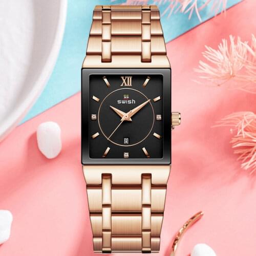 SWISH Top Brand Luxury Gold Ladies Dress Simple Women Watches Fashion Square Quartz Watch Womens Business Waterproof Wrist Watch
