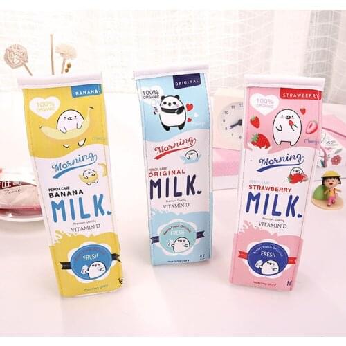 Korea Style School Pencil Box Creative Cartoon Pencil Case Cute Milk Shape Unusual Pencil cases For Girls Boys School Supplies