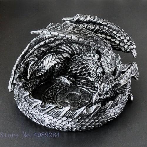 Creative Resin Household Ashtray Dragon Silver Sleeping Dragon Desktop Storage Organization Resin Crafts Ornaments Ash Tray