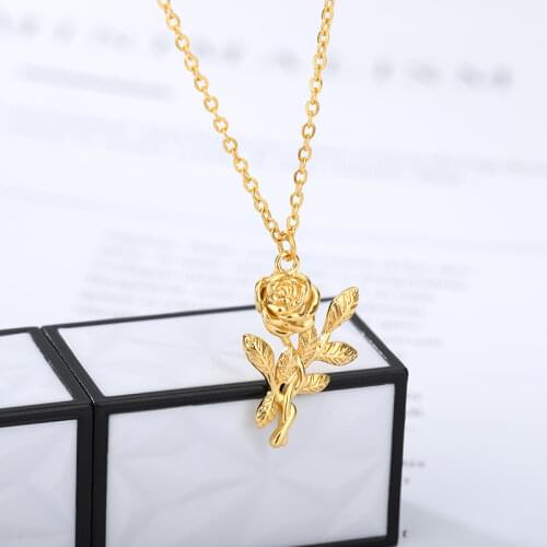 Aesthetics Rose Flower Necklace For Women Stainless Steel Tree Choker Pendant Necklaces Jewelry Valentines Day Gifts Collers
