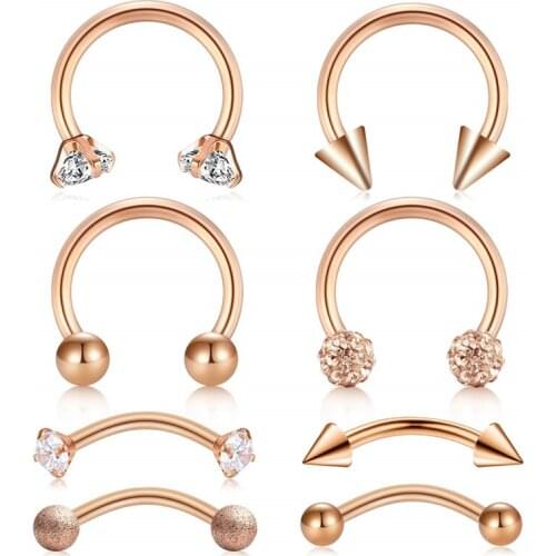 Eyebrow Rings Piercing Nose Septum Rings Hoop 16G Surgical Steel Daith Rook Earrings Horseshoe Curved Barbell Bridge Lip Ring