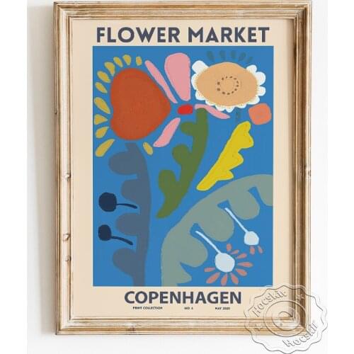 Copenhagen Flower Market Collection Exhibition Poster, Vintage Watercolor Floral Canvas Painting, Abstract Botanical Home Decor
