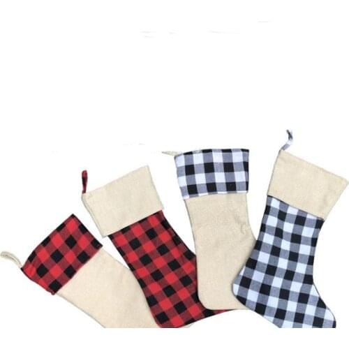 Red Plaid Christmas Stocking Cotton buffalo Flannel Black Christmas Stockings Christmas Decor blanks Santa Stockings SN3380