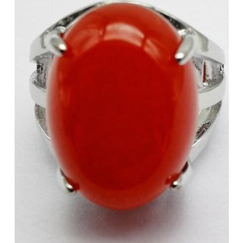 Red Jad e Stone Oval Bead GEM Finger Ring Jewelry For Woman Gift Size 8 X272