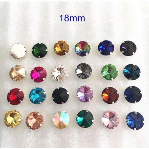 50 pcs Round Crystal Glass Sew on Beads For Clothing Decoration,18mm,pointed top,Faceted Sparkling Glass Sewing Beads,DIY Beads