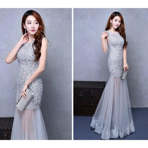 Gray Floor-Length Appliques Lace Mermaid Prom Dresses V-Neck Illusion Short Sleeves Criss-Cross Straps Glamorous Trumpet Gown