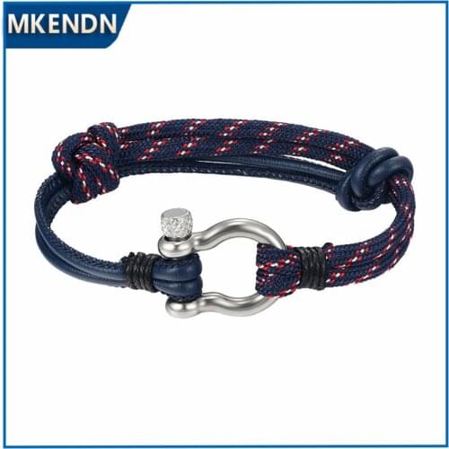 MKENDN Fashion Jewelry navy style Anchor leather Sport Camping Parachute cord Survival Bracelet Men Stainless Steel Buckle