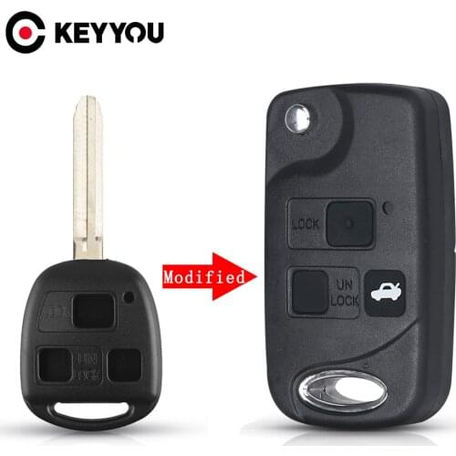 KEYYOU MODIFIED FLIP FOLDING 3 BUTTON REMOTE KEY SHELL FOB CASE FOR TOYOTA FJ/LAND CRUISE CAMRY TOY43