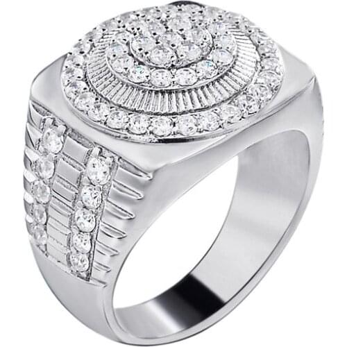 OTIY S925 Sterling Silver Jewelry White Gold Iced Out Hip Hop Ring AAAAA CZ Mens rings