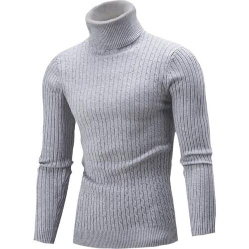 Men Casual Autumn Winter Solid Color Turtle Neck Ribbed Twist Sweater Bottoming Shirt Men Knitwear Male High Neck Pullovers