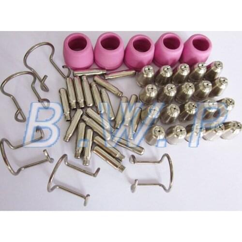60A SG-55 AG-60 Plasma Cutting Torch Consumables Kit With Shield Cup Spacer Guide Electrode Nozzle Tips, 50Pcs