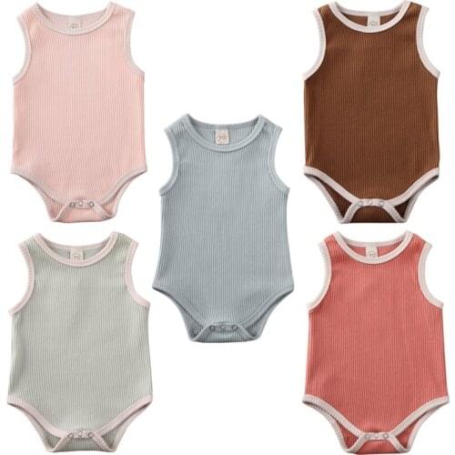 0-24M Toddler Infant Baby Girl Clothes Sleeveless Solid Romper Jumpsuit Cotton Outfit Clothing