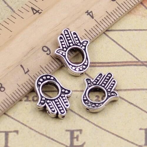 15pcs Charms Hamsa Palm Fatima Hand Bead 16x13mm Tibetan Bronze Silver Color Pendants Antique Jewelry Making DIY Handmade Craft