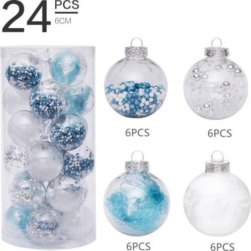 6cm/24pcs Christmas Decorations Painted PET Transparent Ball Christmas Ball Set Christmas Tree Pendant