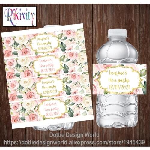 20 Custom Floral Rose Hen Party Water Bottle Wine Labels Self Adhesive Candy Bar Wrapper Sticker Baby Shower Favor Decoration