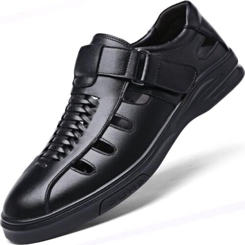 Men Casual Shoes Sandals Summer Hollow Out Flat Fashion Leather Loafers Shallow Outdoor Male Non-Slip Breathable Work Office