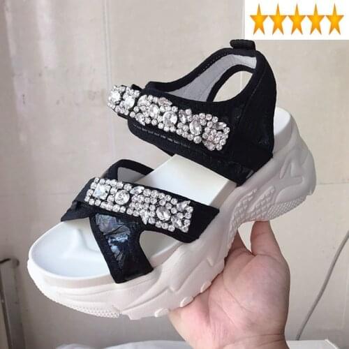Increase Summer Thick Leisure bottom Active Shoes Women Genuine Leather Wedge Sandals Fashion Platform Diamonds Luxury Sandal