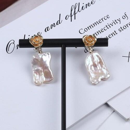 13-14mm Big Reborn Pearl Earring Rose Alloy Fittings Earring For women Jewelry