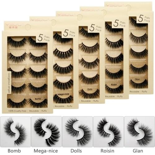 SHIDISHANGPIN 5 pairs 3d mink eyelashes natrual makeup full strip lashes fluffy false mink lashes thick 3d false eyelashes