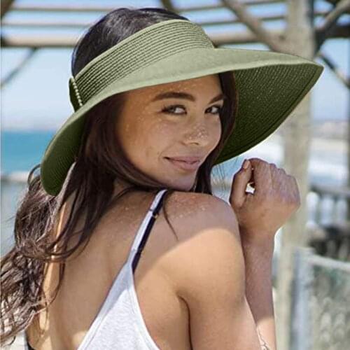 2021 Summer Folding Empty Top Hat Straw Hat Sun Hat Beach Hat UV Protective Sunshade Sun Hat Panama Womens Straw Hat