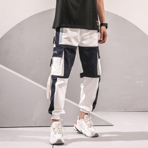 Outdoor 2019 spring autumn elastic waist cotton patchwork trekking hiking tactical teenagers pents men hip hop cargo trousers