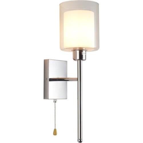 Modern stainless steel silver glass wall lamps living room bedroom cable switch wall lamp study hotel room aisle sconces lights