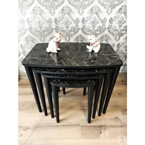 Modern 'flora Serisi'' 3'lü Zigon Coffee table Set-cream coffe table
