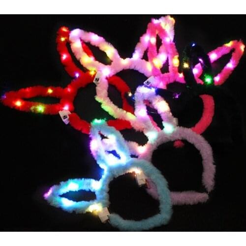 12pcs LED Glow Light Plush Bunny Ear Head Wear Headband Flashing Rabbit Cosplay Easter Wedding Birthday Party Gift Christmas