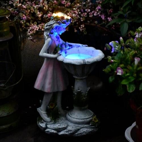 Outdoor Resin Angel Figure Sculpture Flower Fairy Solar Decor Wreath Girl Statue Villa Courtyard Gardening Landscape Ornaments